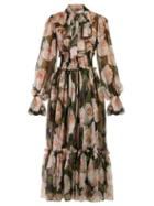 Matchesfashion.com Dolce & Gabbana - Floral Print Tie Neck Silk Chiffon Dress - Womens - Black Pink