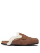 Jw Anderson - Shearling-lined Suede Backless Loafers - Mens - Brown