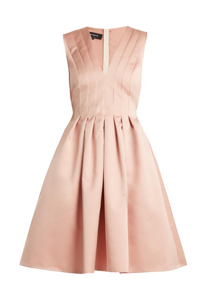 Rochas V-neck Pleated Duchess-satin Dress