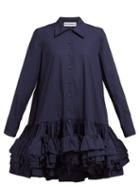 Matchesfashion.com Molly Goddard - Annie Ruffled Hem Cotton Mini Shirtdress - Womens - Navy