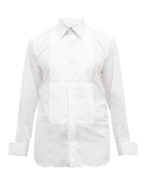 Mens Rtw Tom Ford - Pleated Bib-front Cotton-poplin Tuxedo Shirt - Mens - White