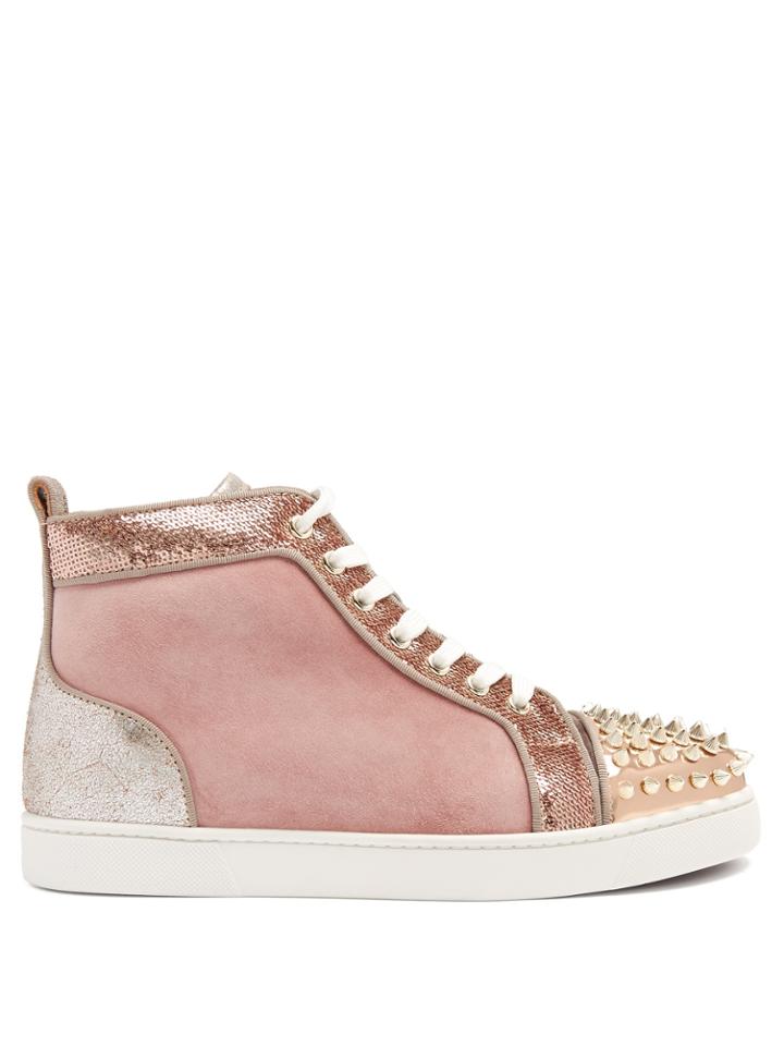 Christian Louboutin Lou Stud-embellished Suede High-top Trainers