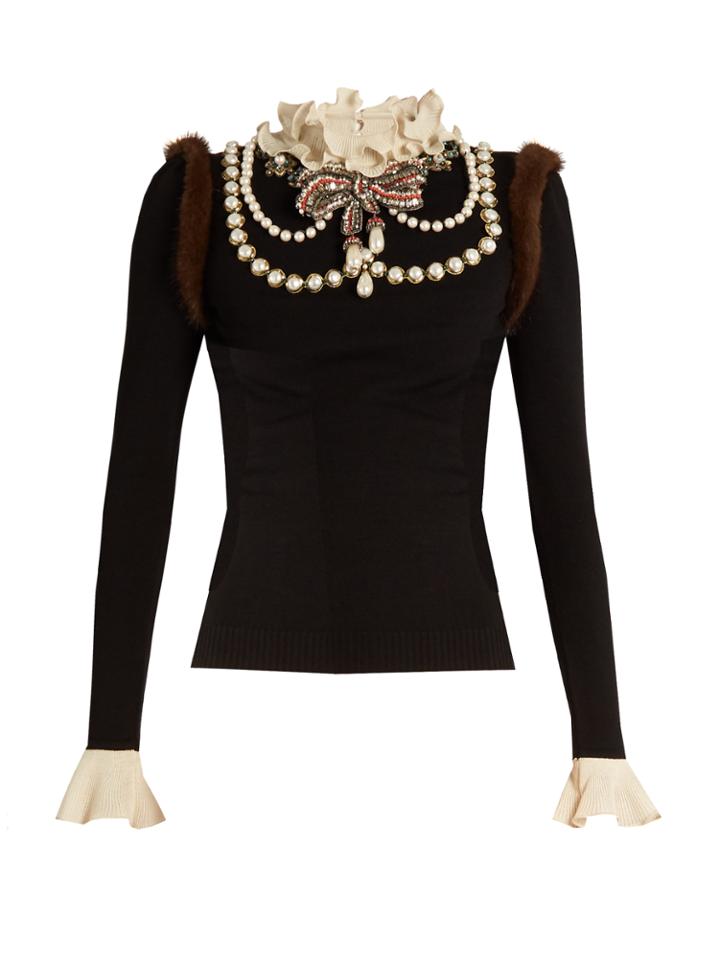 Gucci Necklace-embellished Wool-blend Knit Sweater