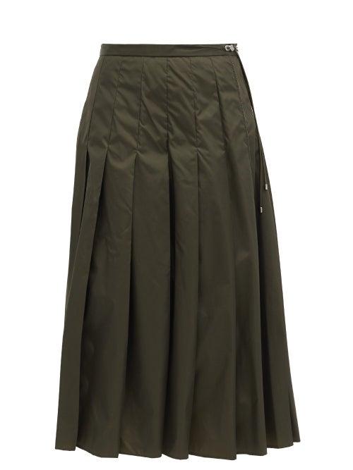 Matchesfashion.com Moncler - Pleated Technical Midi Skirt - Womens - Khaki