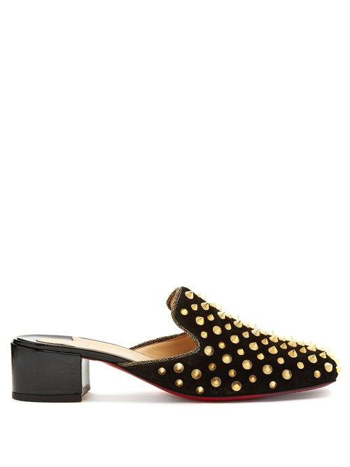 Matchesfashion.com Christian Louboutin - Mulaconka 35 Gold Spike Suede Mules - Womens - Black Gold