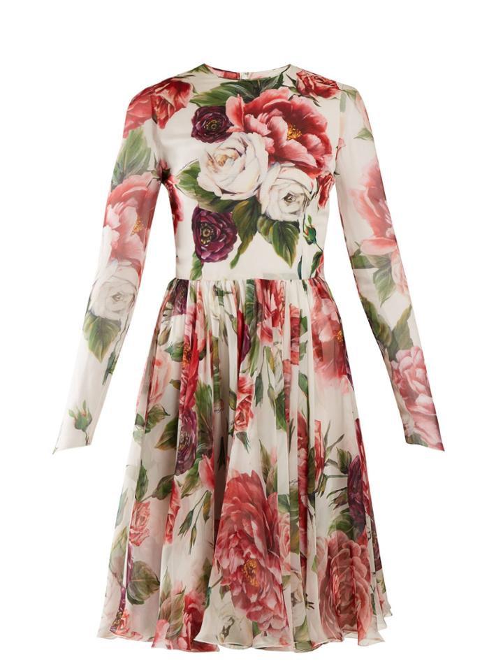 Dolce & Gabbana Peony And Rose-print Chiffon Mini Dress