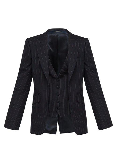 Matchesfashion.com Alexander Mcqueen - Double Layer Single Breasted Pinstripe Wool Blazer - Mens - Navy