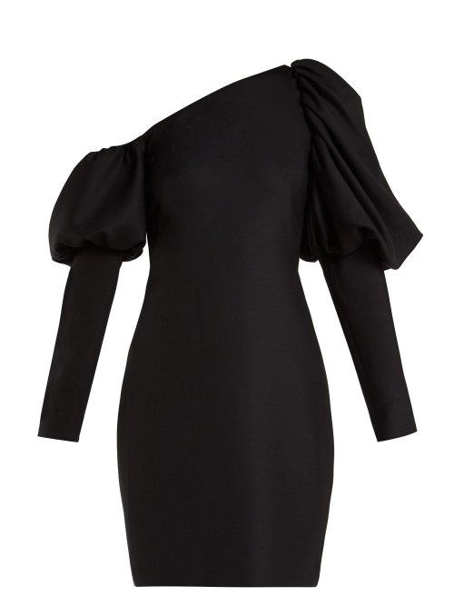 Matchesfashion.com Osman - Gaelle One Shoulder Twill Dress - Womens - Black