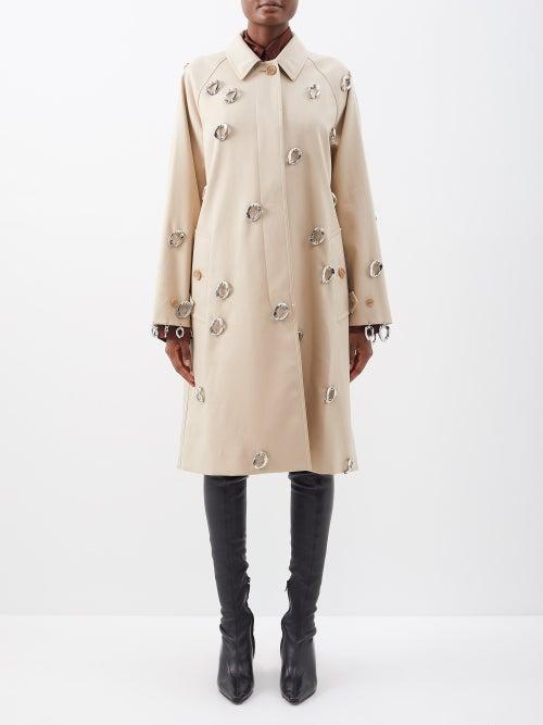 Burberry - Ring-embellished Cotton-gabardine Coat - Womens - Beige