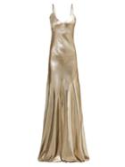 Matchesfashion.com Rebecca De Ravenel - Lam Braided Strap Floor Length Gown - Womens - Gold