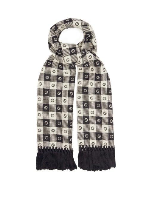 Matchesfashion.com Gucci - Gg-logo Checked Wool-blend Scarf - Mens - White Black