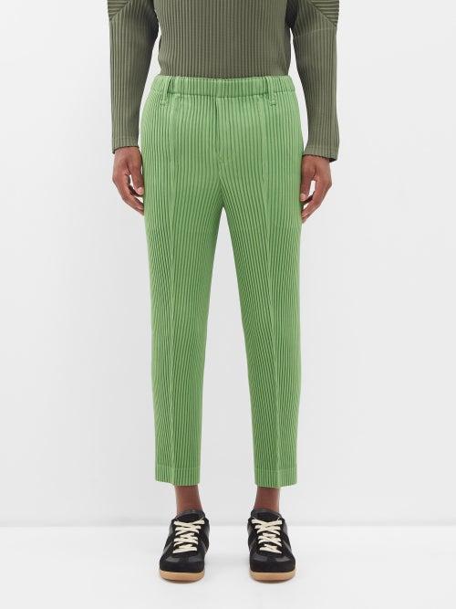 Homme Pliss Issey Miyake - Kersey Technical-pleated Trousers - Mens - Dark Green Multi