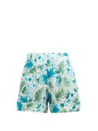 Matchesfashion.com Cult Gaia - Shadi Tropical Print Linen Shorts - Womens - Blue Print