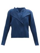 Matchesfashion.com Pleats Please Issey Miyake - Double-breasted Technical-pleated Jacket - Womens - Dark Blue