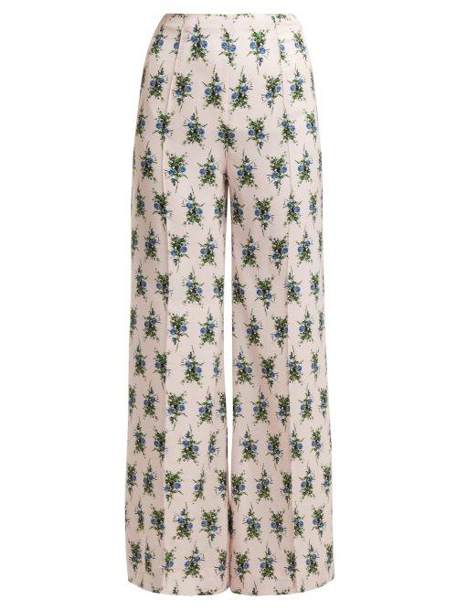 Matchesfashion.com Emilia Wickstead - Hullinie Floral Print Crepe Trousers - Womens - Blue Print