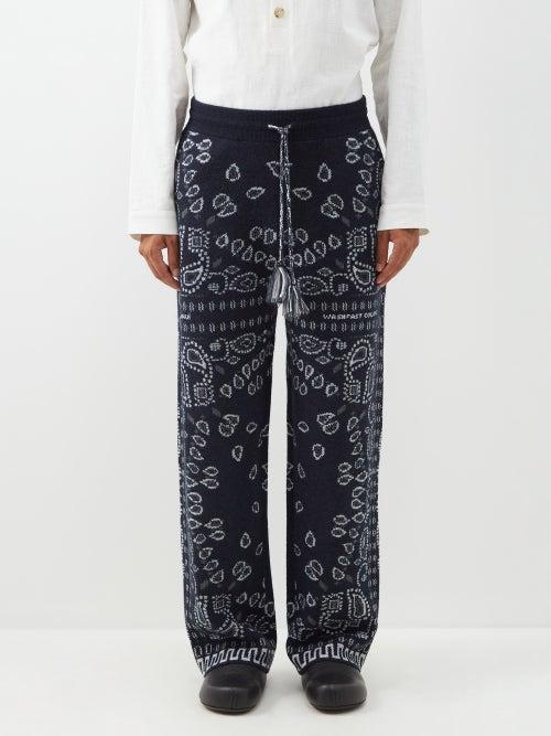 Alanui - Bandana-jacquard Knit Track Pants - Mens - Navy