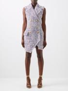 Balmain - Asymmetric Cotton-blend Tweed Mini Dress - Womens - Red Multi