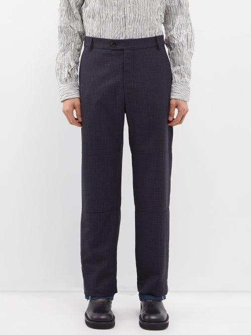 Martine Rose - Sports-cuff Checked Wool Tailored Trousers - Mens - Navy Check