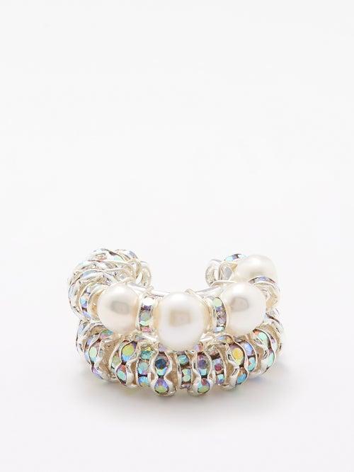 Pearl Octopuss.y - Crystal & Pearl Sterling-silver Ear Cuff Set - Womens - Silver Multi