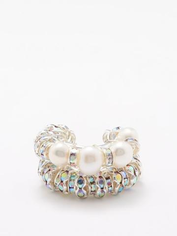 Pearl Octopuss.y - Crystal & Pearl Sterling-silver Ear Cuff Set - Womens - Silver Multi