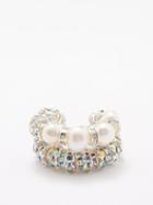 Pearl Octopuss.y - Crystal & Pearl Sterling-silver Ear Cuff Set - Womens - Silver Multi