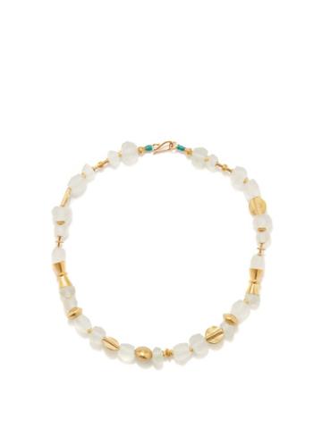 Katerina Makriyianni - Recycled-glass Bead & Gold-vermeil Necklace - Womens - White Gold