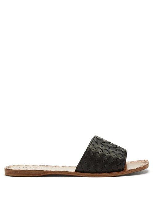 Matchesfashion.com Bottega Veneta - Intrecciato Leather Slides - Womens - Black