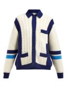 Matchesfashion.com Miu Miu - Intarsia Stripe And Cable Knit Wool Cardigan - Womens - Ivory Multi