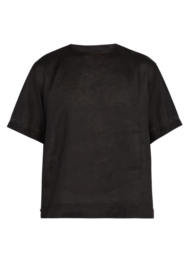 Hecho Deshilado-embroidered Linen T-shirt
