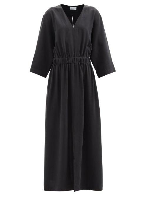 Raey - Wide-sleeve Elasticated-waist Silk Dress - Womens - Black Multi