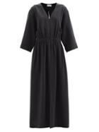 Raey - Wide-sleeve Elasticated-waist Silk Dress - Womens - Black Multi