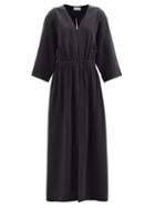 Raey - Wide-sleeve Elasticated-waist Silk Dress - Womens - Black Multi