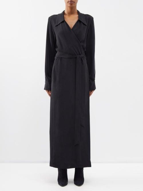 Raey - Wrap Draped Silk Shirtdress - Womens - Black