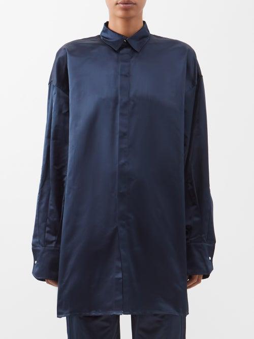 Sa Su Phi - Valentina Oversized Silk-satin Shirt - Womens - Navy