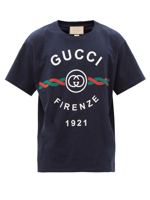 Gucci - Firenze 1921 Logo-print Cotton-jersey T-shirt - Mens - Dark Navy