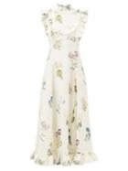 Ale Mais - Jules Floral-print Hemp-poplin Midi Dress - Womens - White Print