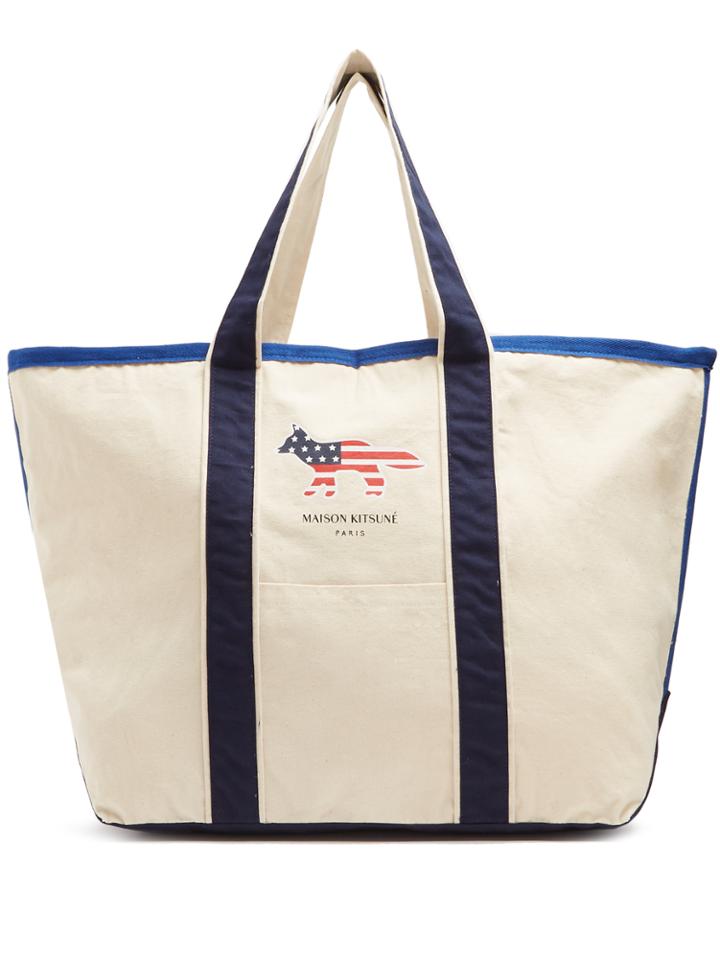 Maison Kitsuné Contrast-panel Cotton-canvas Tote