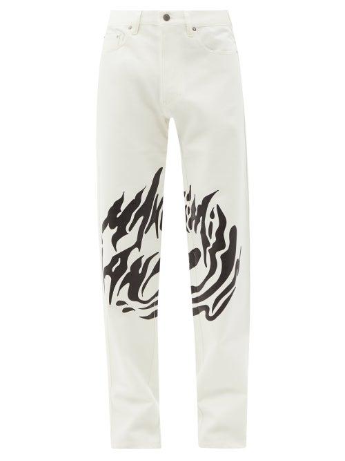 Maximilian - Logo-print Slim-leg Jeans - Mens - White Black