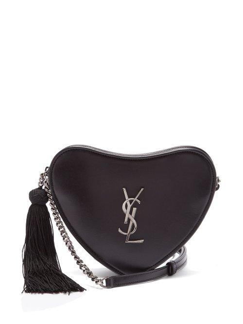 Matchesfashion.com Saint Laurent - Love Heart Monogram Leather Cross Body Bag - Womens - Black