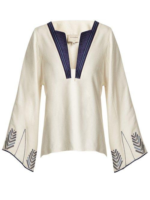 Matchesfashion.com Zeus + Dione - Embroidered Raw Silk V Neck Top - Womens - White Multi
