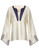 Matchesfashion.com Zeus + Dione - Embroidered Raw Silk V Neck Top - Womens - White Multi
