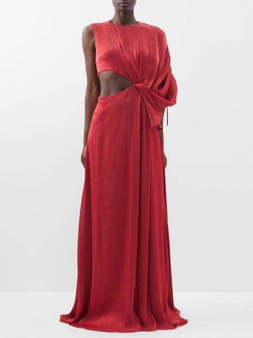 Halpern - Cutout One-shoulder Chiffon Gown - Womens - Red
