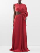 Halpern - Cutout One-shoulder Chiffon Gown - Womens - Red