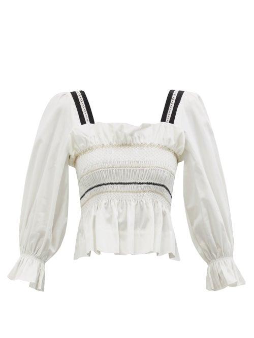Ladies Rtw Lug Von Siga - Elisa Puffed-sleeve Smocked Cotton Top - Womens - White
