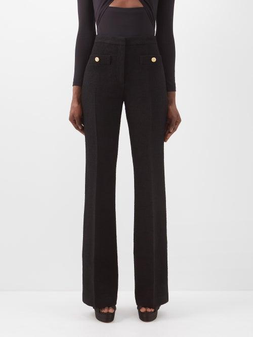 Alessandra Rich - High-rise Wool-blend Tweed Flared Trousers - Womens - Black