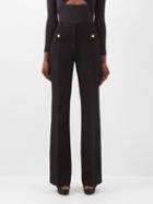 Alessandra Rich - High-rise Wool-blend Tweed Flared Trousers - Womens - Black