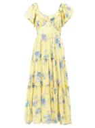 Matchesfashion.com Loveshackfancy - Emory Floral-print Cotton-blend Midi Dress - Womens - Yellow Print