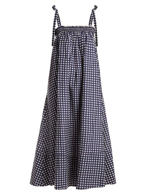 Matchesfashion.com Loup Charmant - Bastille Square Neck Gingham Cotton Dress - Womens - Navy White