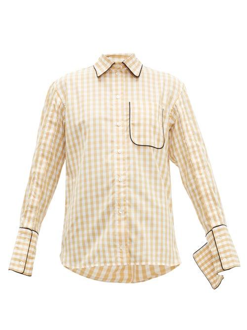 Matchesfashion.com Jw Anderson - Scarf Collar Gingham Cotton Shirt - Womens - Brown White