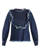 See By Chloé Ruffle-trimmed Bib-front Denim Top